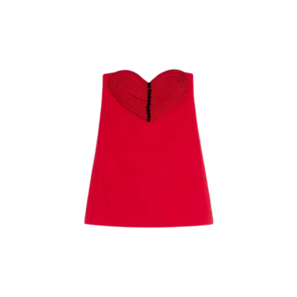 Robe Courte VALENTINO bustier coeur Brodée en Crêpe Couture laine soie rouge