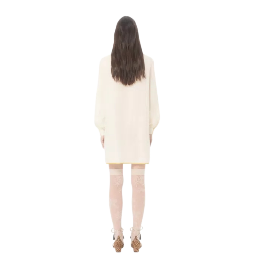 Robe courte vALNETINO en lin écru avec broderie de fil floral multicolore