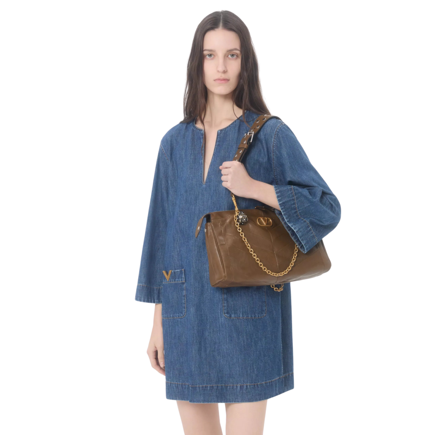 Robe courte VALENTINO en denim chambray bleu avec V Gold poches