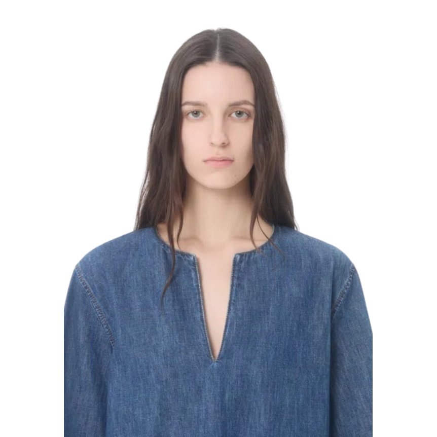 Robe courte VALENTINO en denim chambray bleu avec V Gold poches