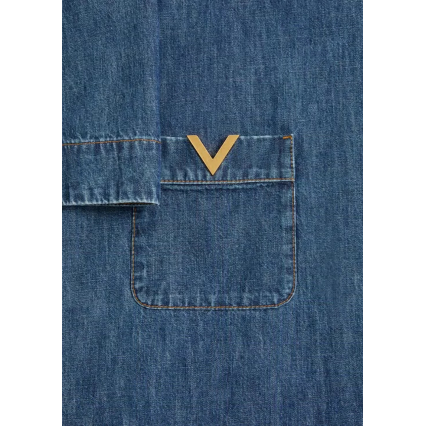 Robe courte VALENTINO en denim chambray bleu avec V Gold poches