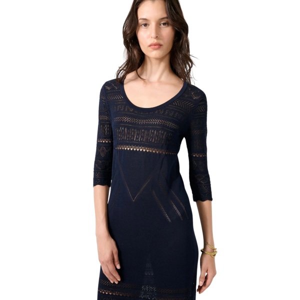 Robe longue fendue BARBARA BUI en maille coton bleu navy