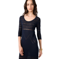 Robe longue fendue en maille coton bleu navy
