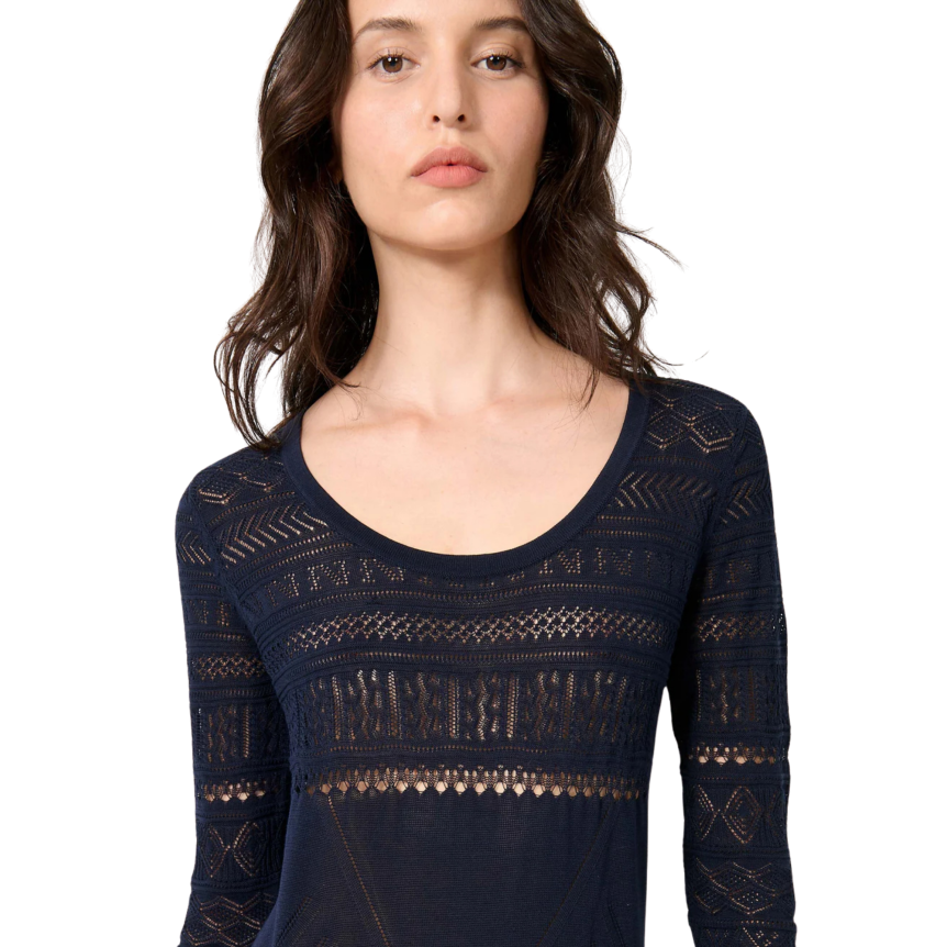 Robe longue fendue BARBARA BUI en maille coton bleu navy