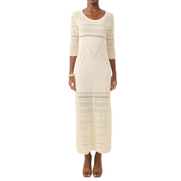 Robe longue fendue BARBARA BUI en maille coton beige sable