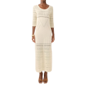 Robe longue fendue en maille coton beige sable