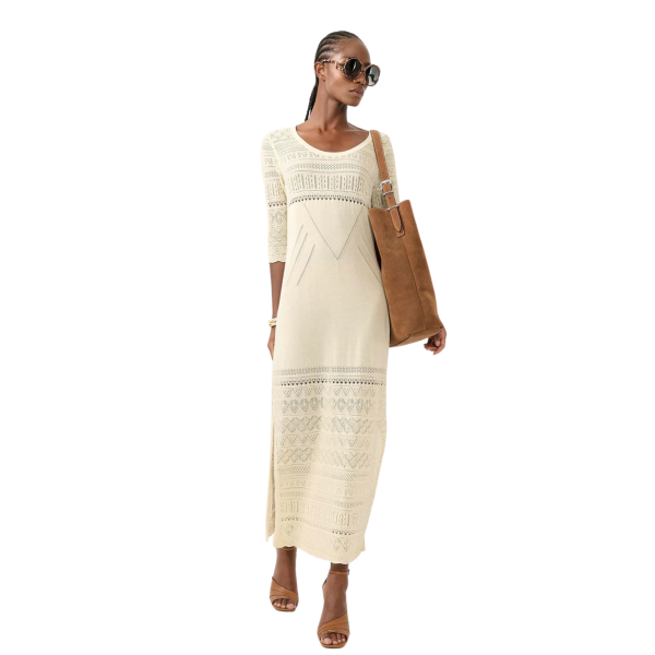 Robe longue fendue BARBARA BUI en maille coton beige sable