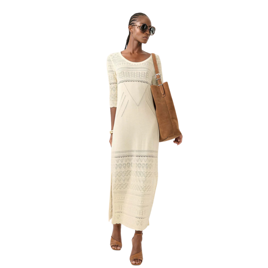 Robe longue fendue BARBARA BUI en maille coton beige sable