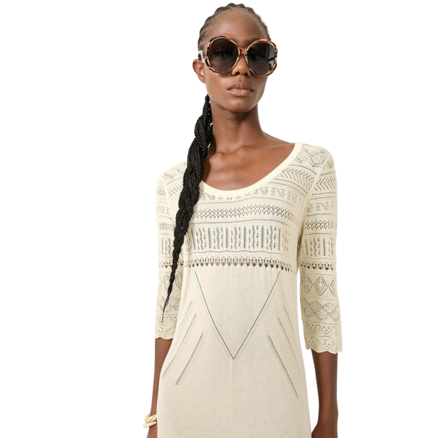 Robe longue fendue BARBARA BUI en maille coton beige sable