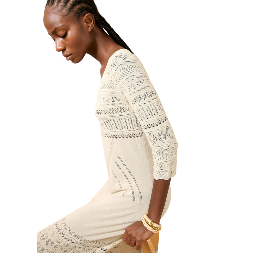 Robe longue fendue BARBARA BUI en maille coton beige sable