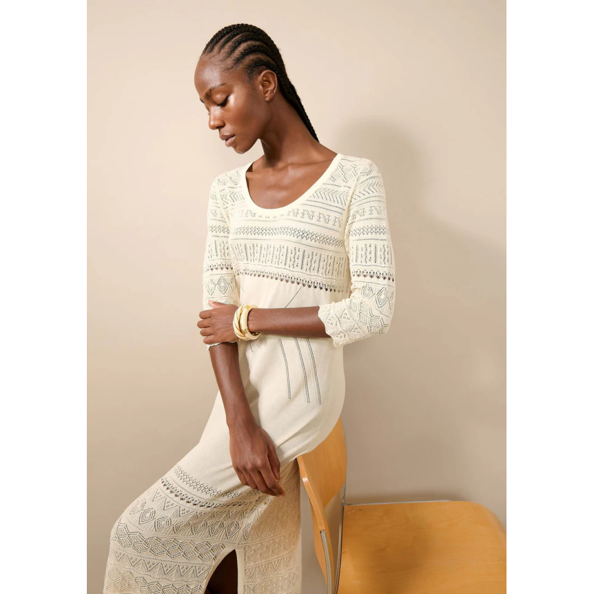 Robe longue fendue BARBARA BUI en maille coton beige sable