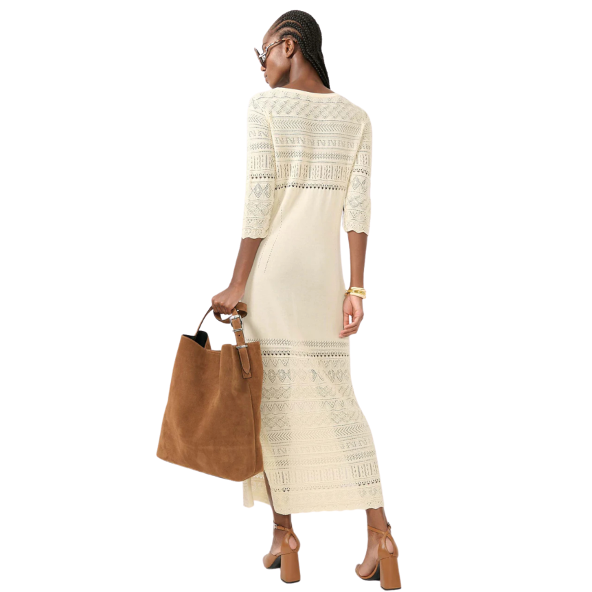 Robe longue fendue BARBARA BUI en maille coton beige sable