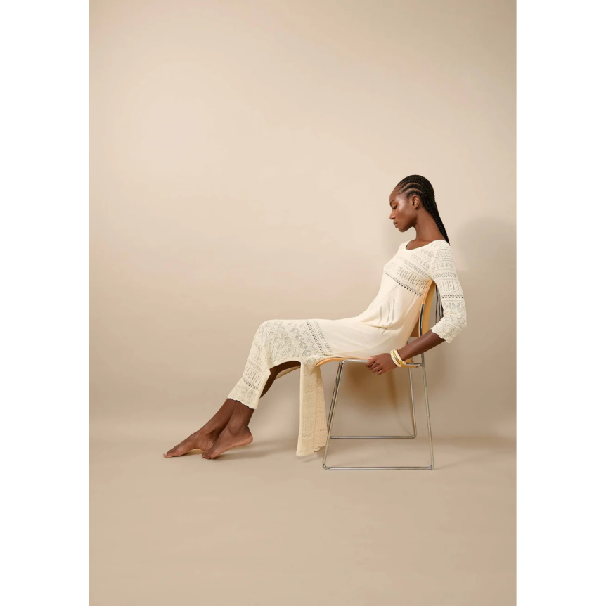 Robe longue fendue BARBARA BUI en maille coton beige sable