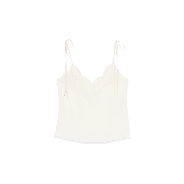 Top caraco bretelle VALENTINO soie vanille plastron dentelle