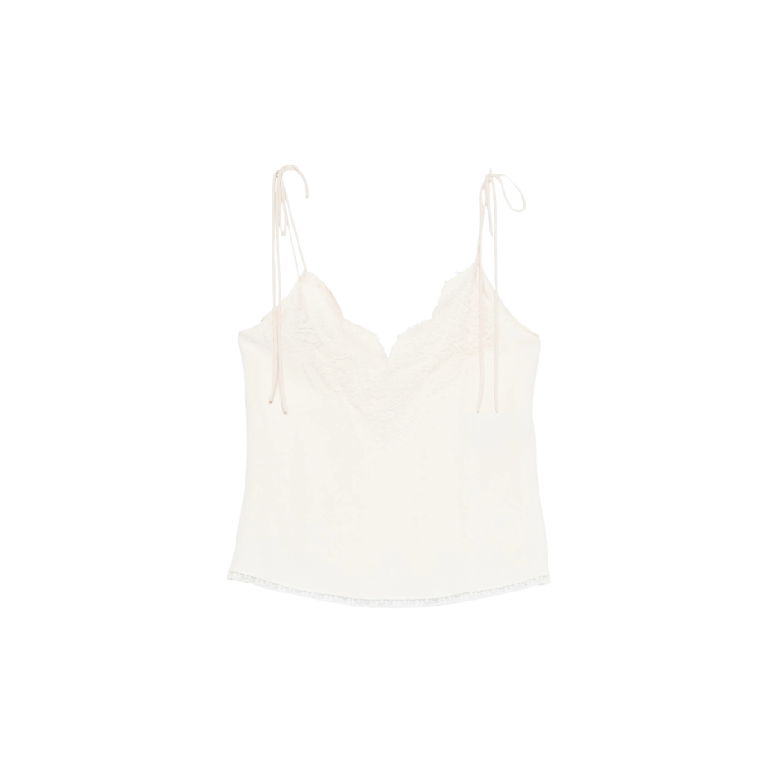 Top caraco bretelle VALENTINO soie vanille plastron dentelle