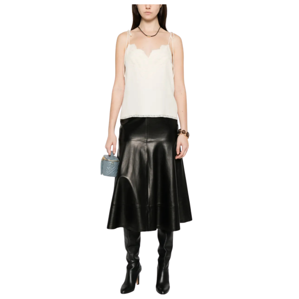 Top caraco bretelle VALENTINO soie vanille plastron dentelle