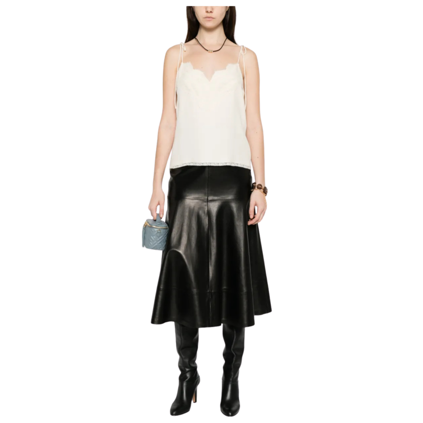 Top caraco bretelle VALENTINO soie vanille plastron dentelle