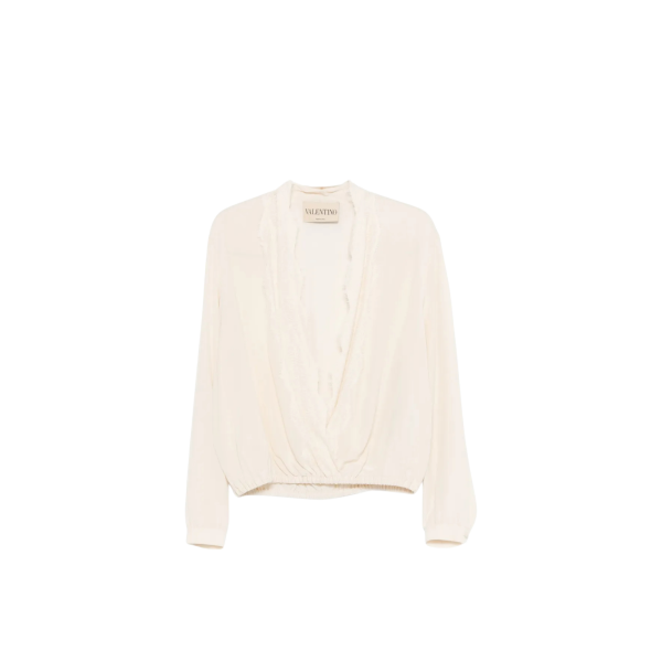 Blouse VALENTINO soie crêpe vanille  col V dentelle