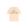 T-shirt col rond coton beige broderie Chez Valentino fleurs