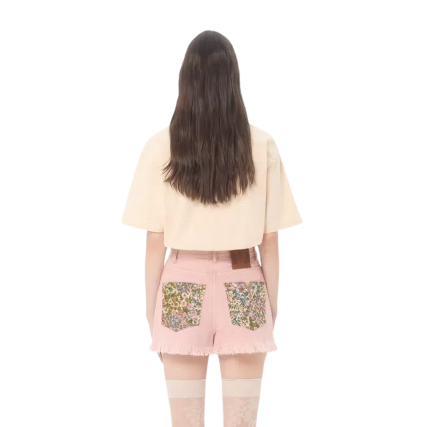 T-shirt VALENTINO col rond coton beige broderie Chez Valentino fleurs