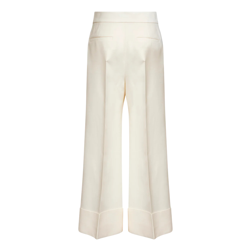 Pantalon VALENTINO large laine vierge soie écru poche V doré