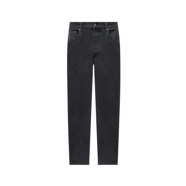 Jean VALENTINO 5 poches coton denim gris foncé écusson logo cuir