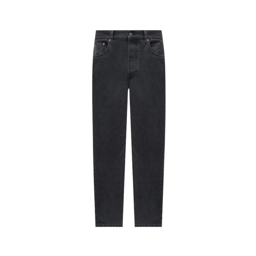 Jean VALENTINO 5 poches coton denim gris foncé écusson logo cuir