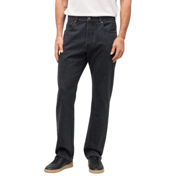 Jean VALENTINO 5 poches coton denim gris foncé écusson logo cuir