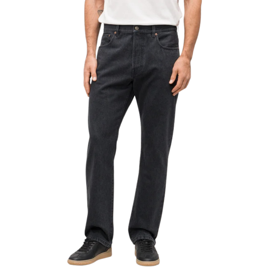 Jean VALENTINO 5 poches coton denim gris foncé écusson logo cuir