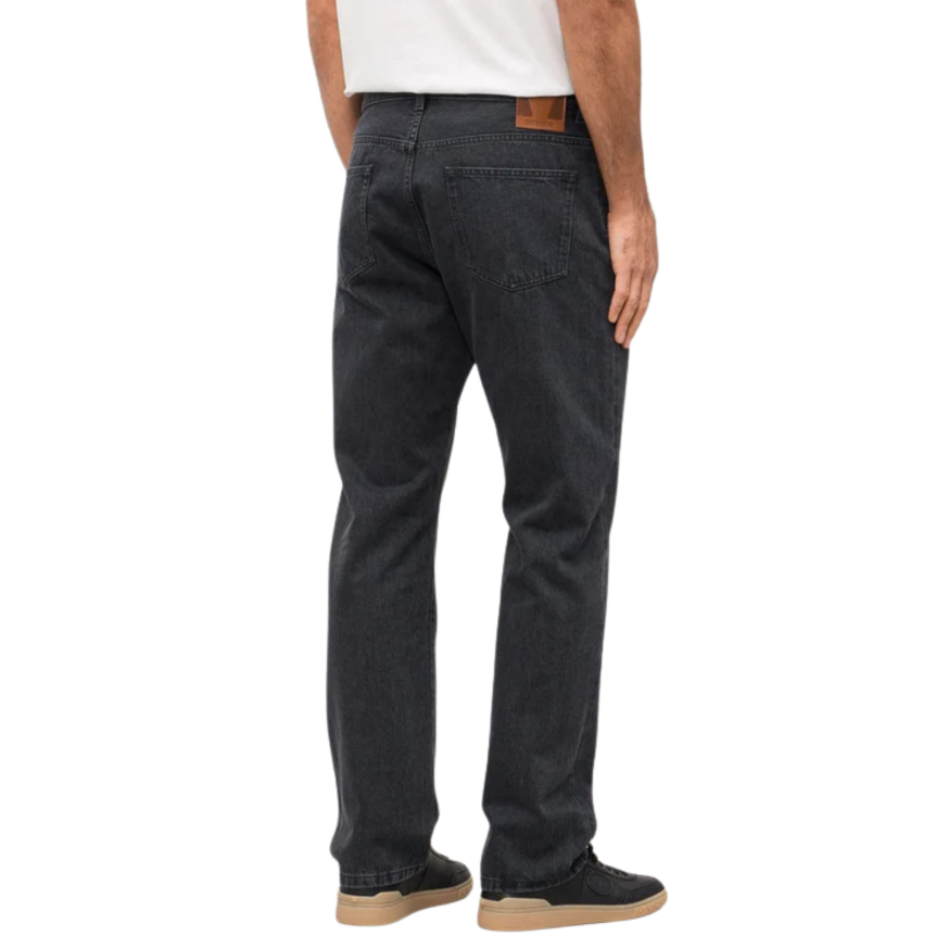 Jean VALENTINO 5 poches coton denim gris foncé écusson logo cuir