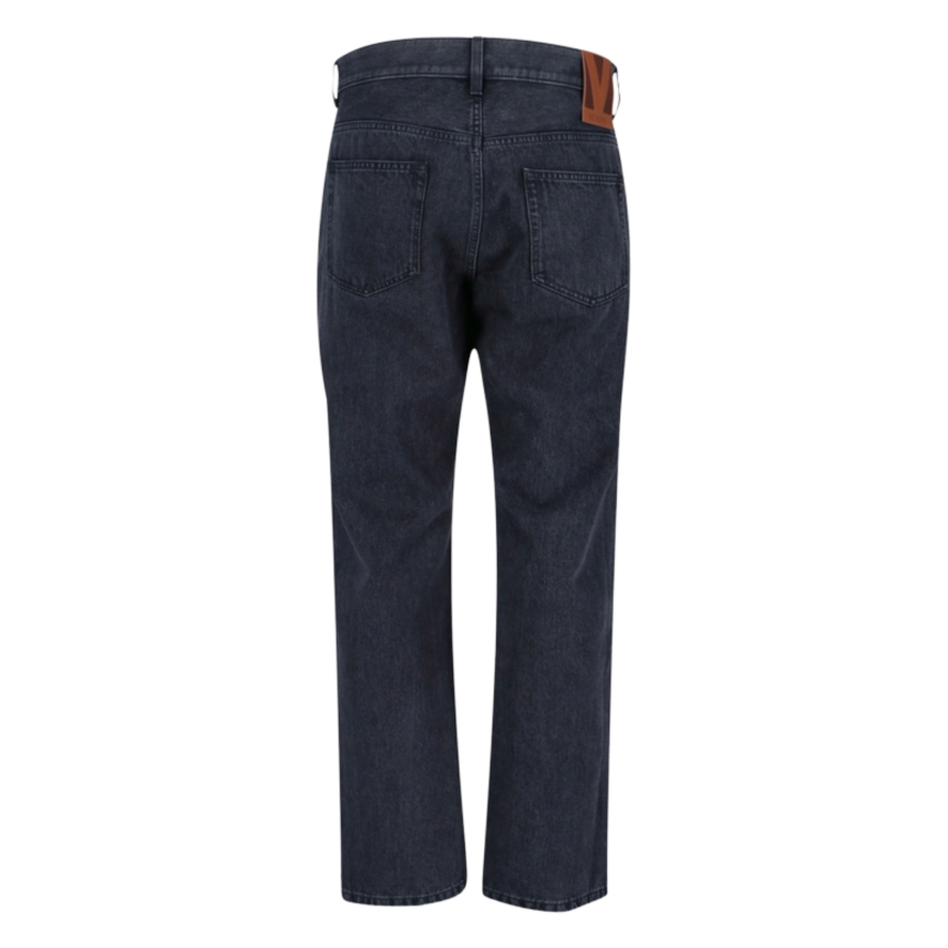 Jean VALENTINO 5 poches coton denim gris foncé écusson logo cuir