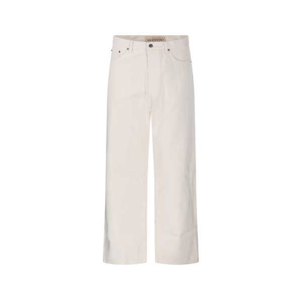 Pantalon Jean VALENTINO coton denim écru poche arrière V logo doré