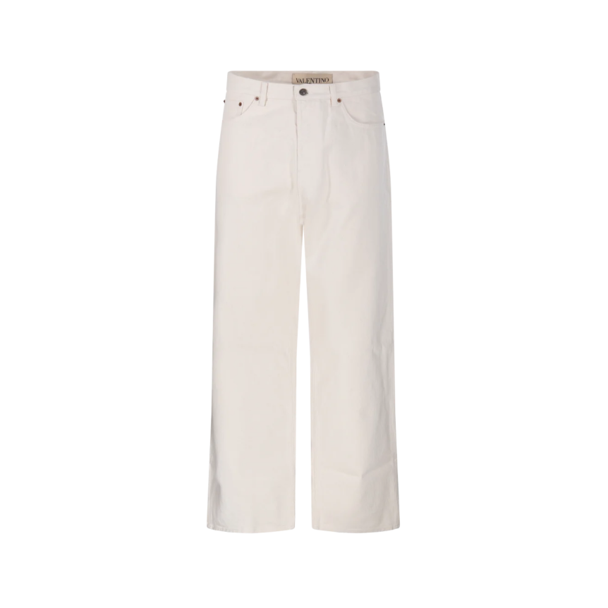 Pantalon Jean VALENTINO coton denim écru poche arrière V logo doré