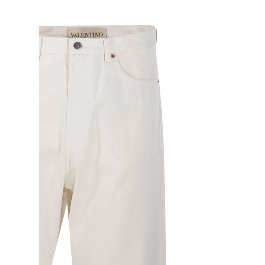 Pantalon Jean VALENTINO coton denim écru poche arrière V logo doré