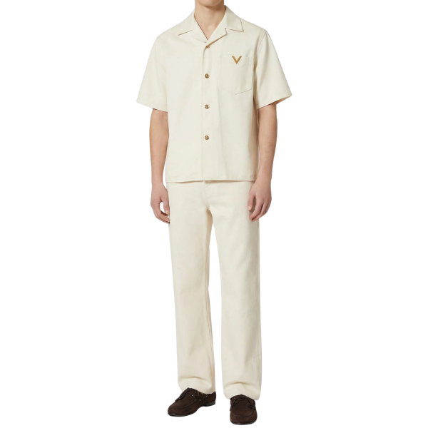 Pantalon Jean VALENTINO coton denim écru poche arrière V logo doré