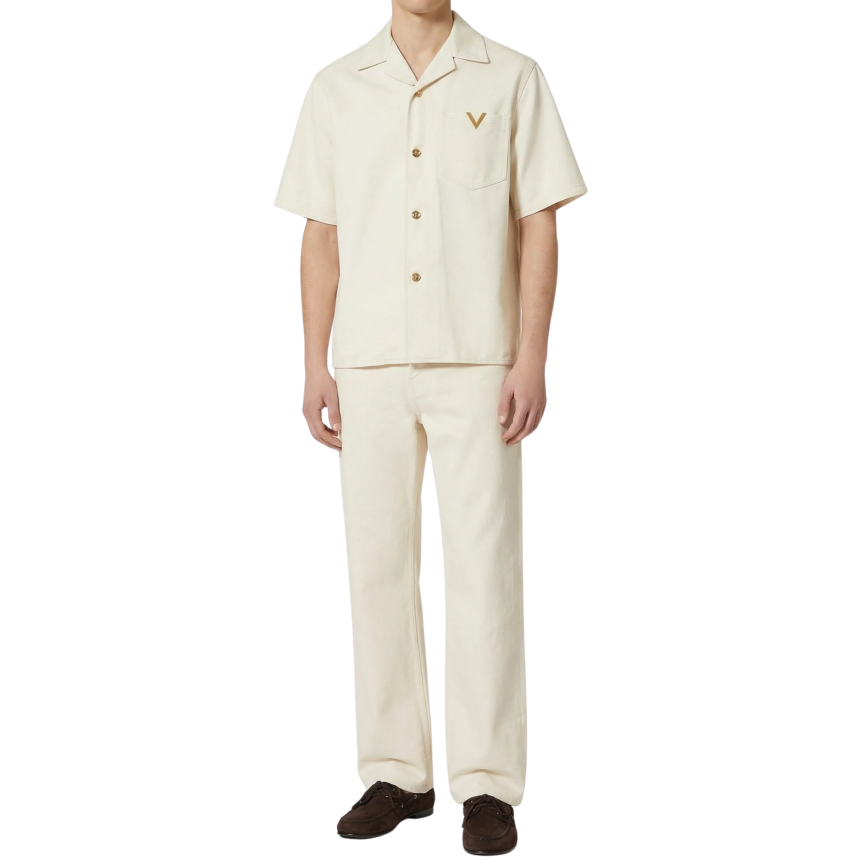 Pantalon Jean VALENTINO coton denim écru poche arrière V logo doré