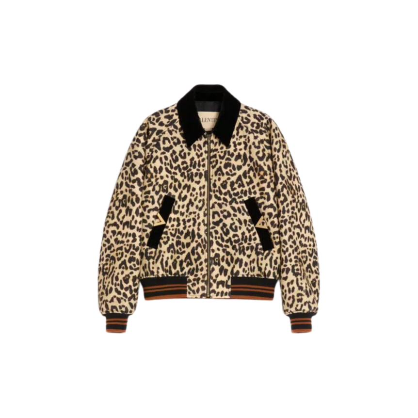 Blouson Bomber drap de laine imprimé panthère V doré col velours