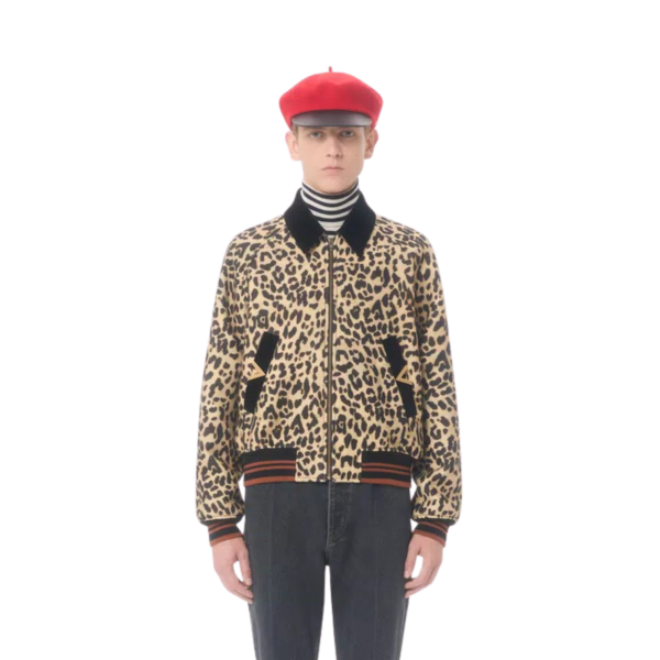 Blouson Bomber drap de laine imprimé panthère V doré col velours