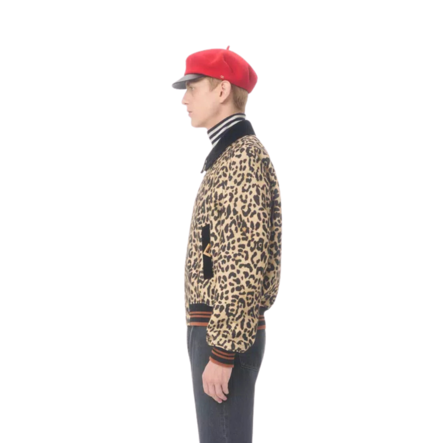 Blouson Bomber drap de laine imprimé panthère V doré col velours