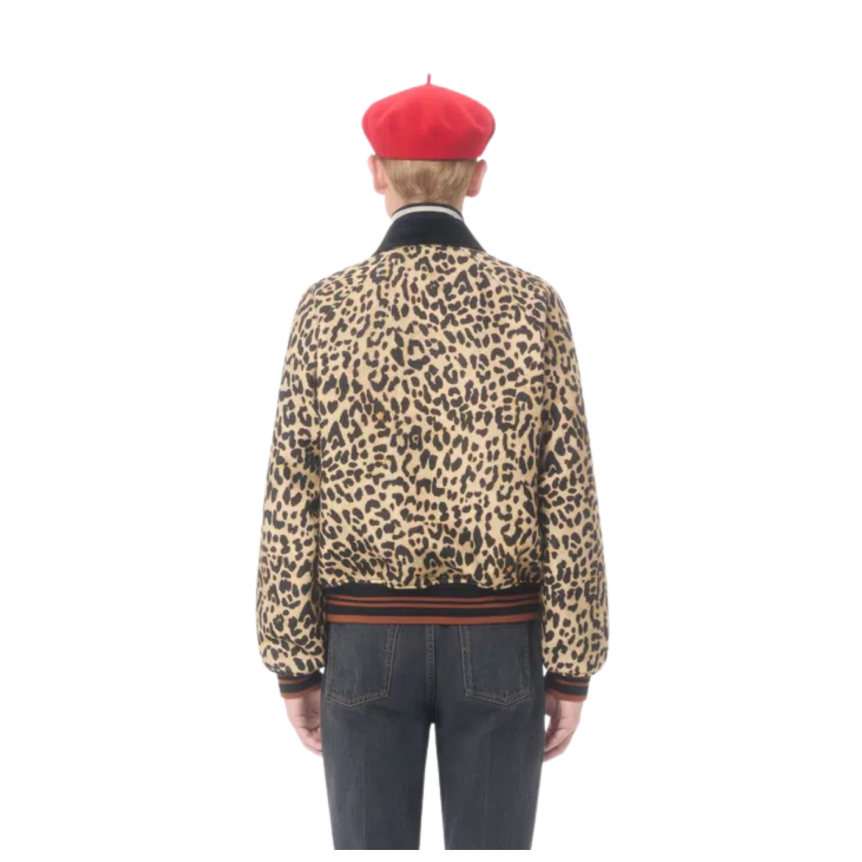 Blouson Bomber drap de laine imprimé panthère V doré col velours