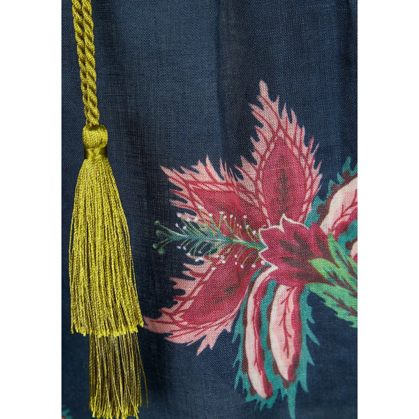 Short VALENTINO  lin noir Hibiscus rouge taille elastique coton pompon