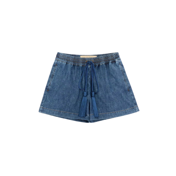 Short VALENTINO coton denim Chambray bleu taille élastique cordon