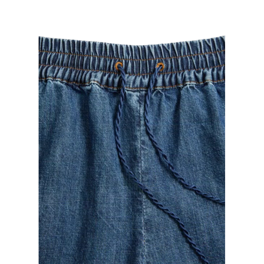 Short VALENTINO coton denim Chambray bleu taille élastique cordon