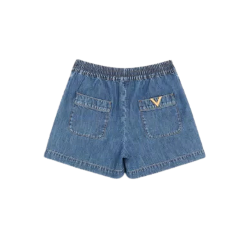 Short VALENTINO coton denim Chambray bleu taille élastique cordon