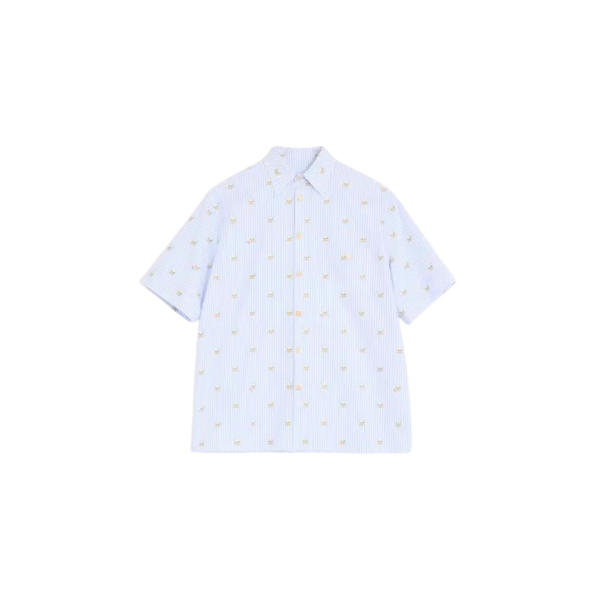 Chemise VALENTINO Oxford coton blanc rayure bleu ciel imprimé Le Chat De La Maison