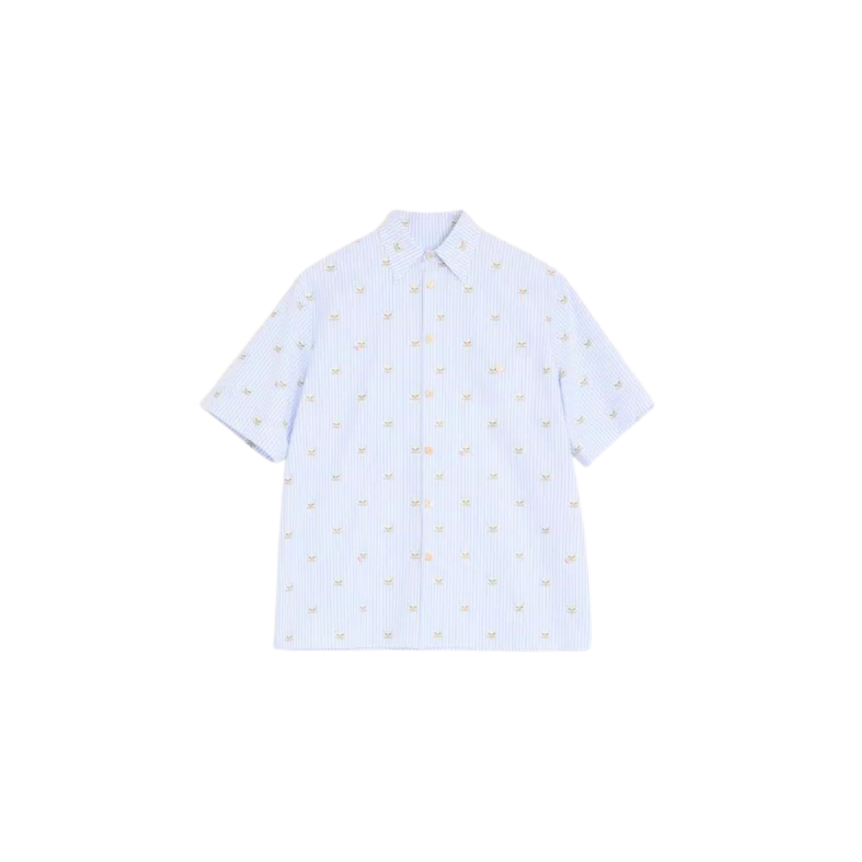 Chemise VALENTINO Oxford coton blanc rayure bleu ciel imprimé Le Chat De La Maison