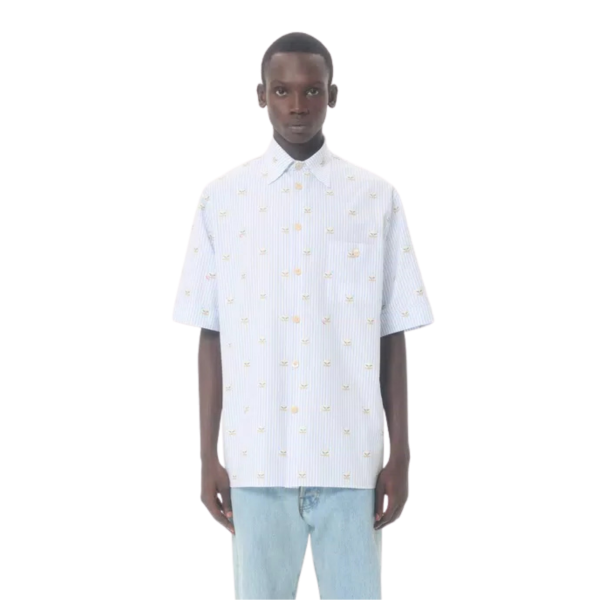 Chemise VALENTINO Oxford coton blanc rayure bleu ciel imprimé Le Chat De La Maison