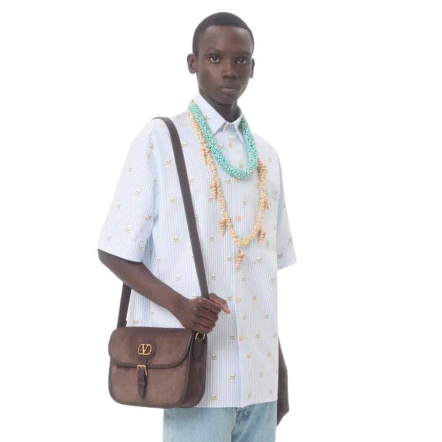 Chemise VALENTINO Oxford coton blanc rayure bleu ciel imprimé Le Chat De La Maison