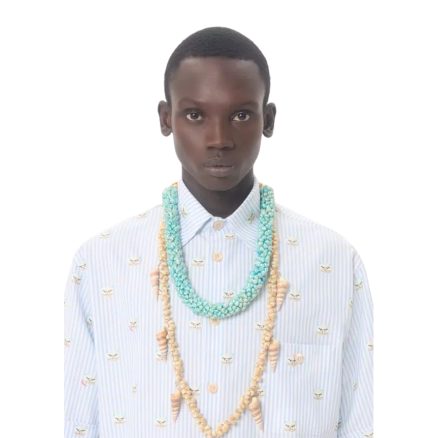 Chemise VALENTINO Oxford coton blanc rayure bleu ciel imprimé Le Chat De La Maison