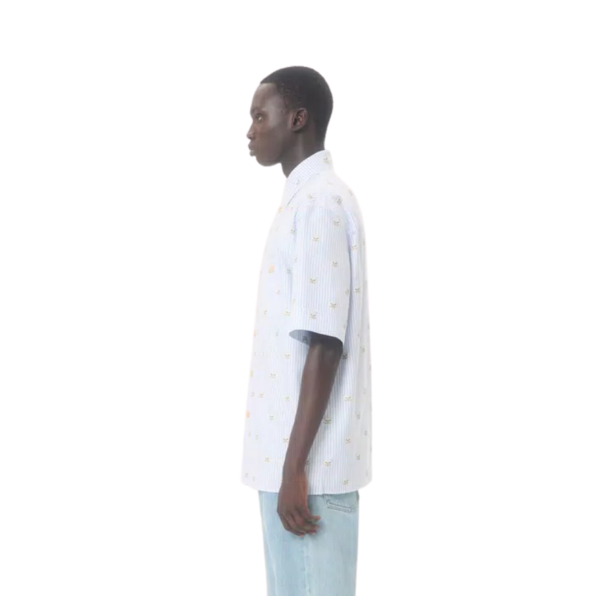 Chemise VALENTINO Oxford coton blanc rayure bleu ciel imprimé Le Chat De La Maison